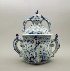 Lambeth Delftware Posset-Topf, blau und weiß, ca. 1695